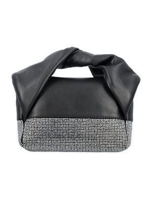 JW ANDERSON Mini Twister Crystal-Embellished Leather Handbag with Silver Chain - Black