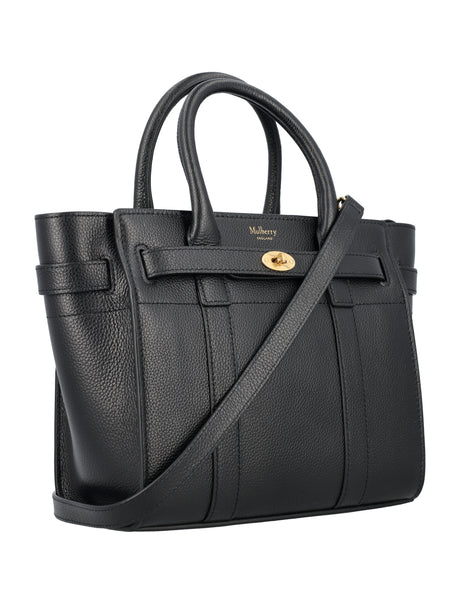 حقيبة يد جلدية صغيرة بسحاب وحزام قابل للفصل - أسود