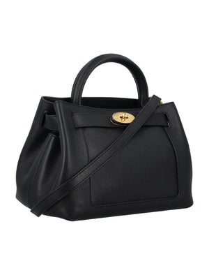 MULBERRY Chic Islington Mini Leather Shoulder Bag with Top Handle and Brass Hardware - Black