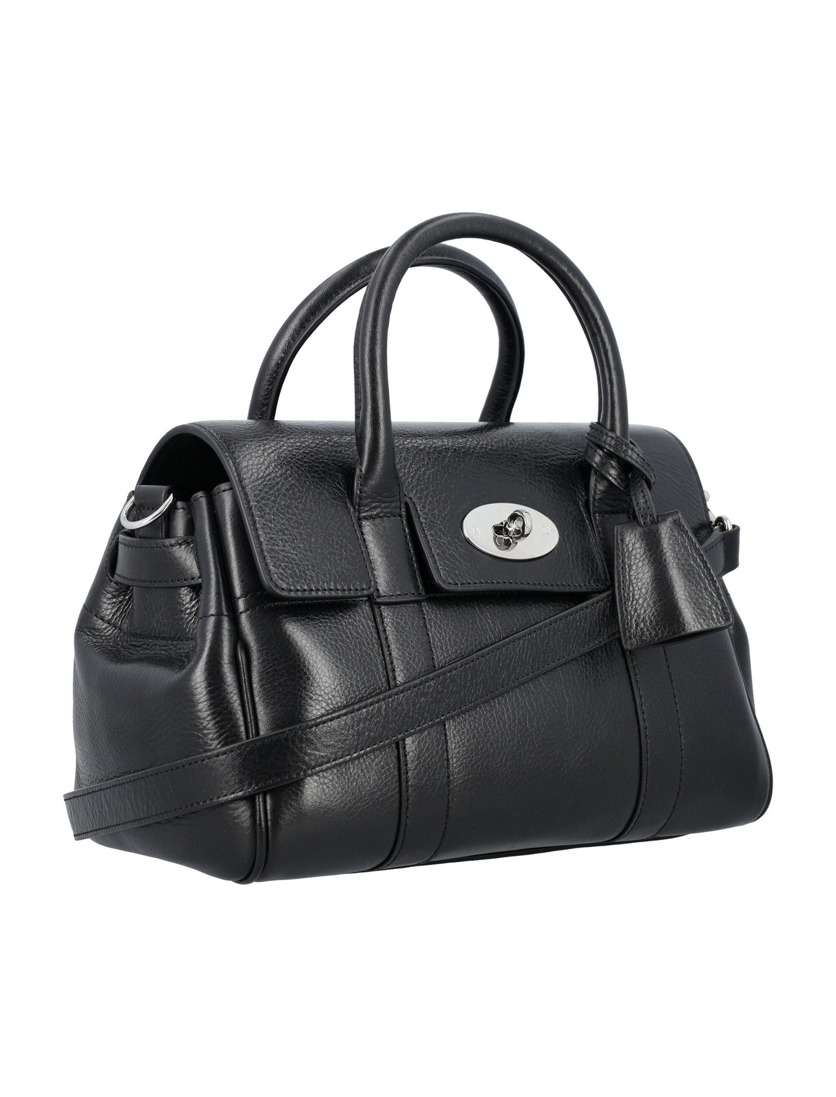 MULBERRY Chic Black Leather Mini Bayswater Satchel with Silver-Tone Accents (27x16x14 cm)