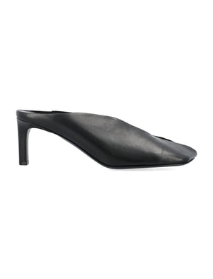 High-Heeled Leather Flats for Women - Squared Toe, Nappa Lining, 7.5cm Heel Height