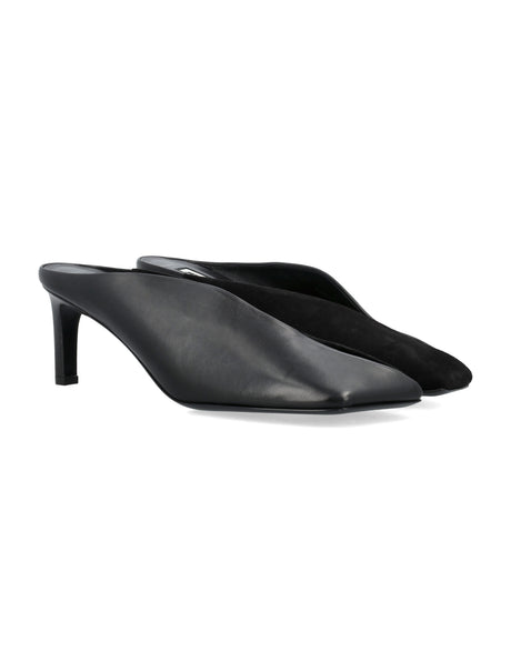 High-Heeled Leather Flats for Women - Squared Toe, Nappa Lining, 7.5cm Heel Height