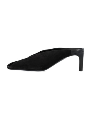 High-Heeled Leather Flats for Women - Squared Toe, Nappa Lining, 7.5cm Heel Height