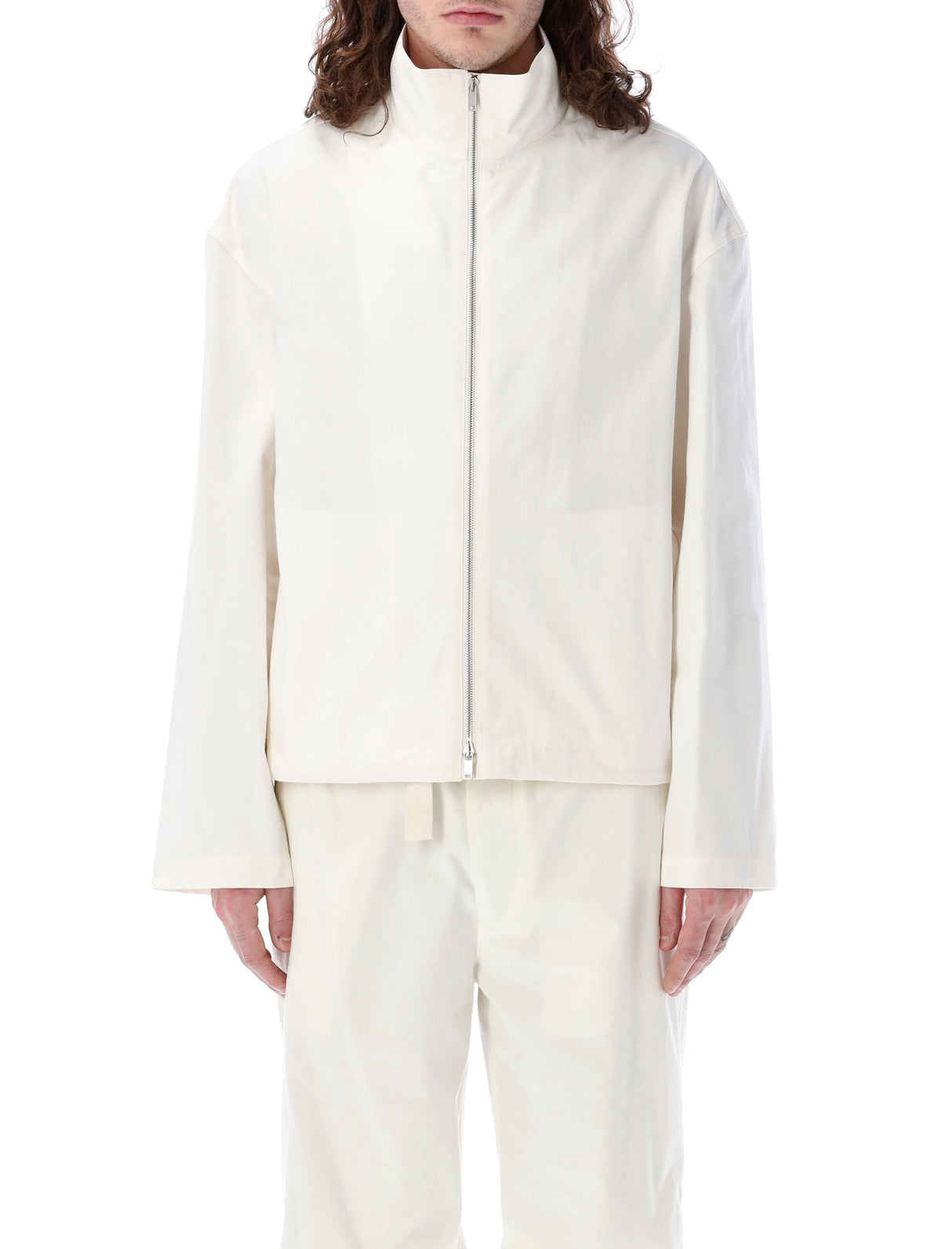 Men's Stylish White High Neck Canvas Blouson by JIL SANDER