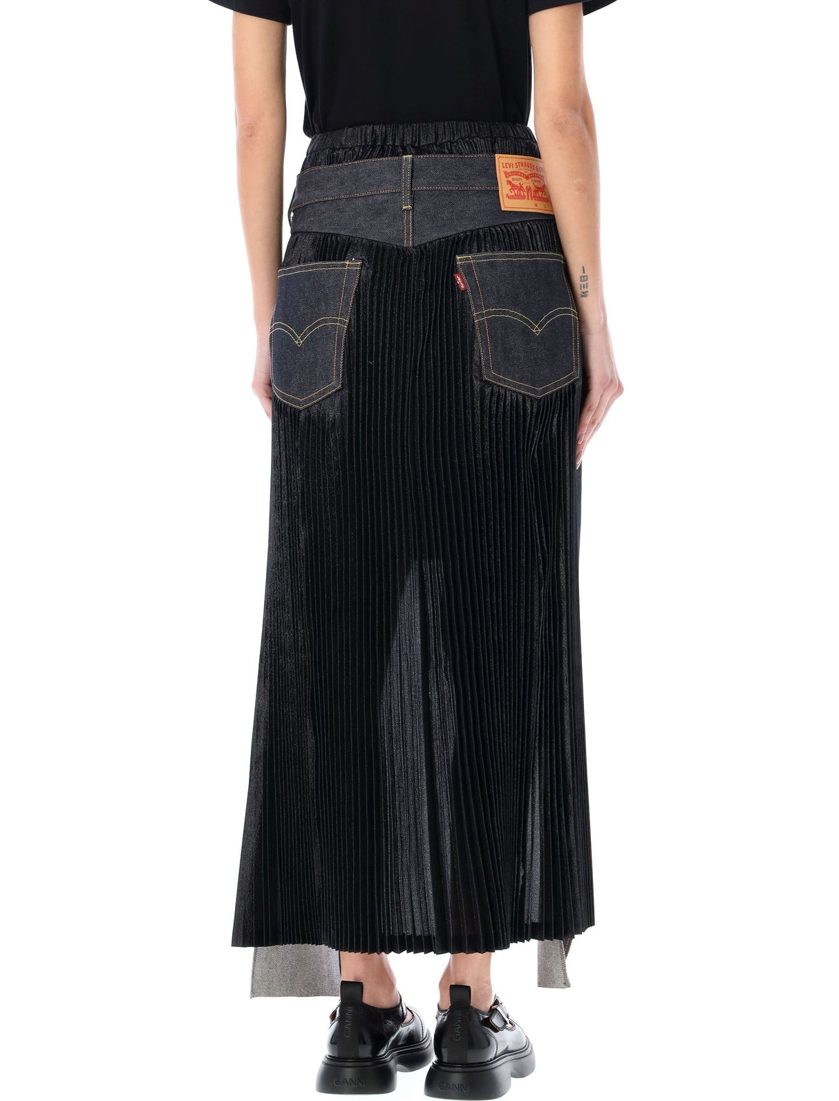 JUNYA WATANABE Deconstructed Pleated Denim Skirt in Indigo and Black