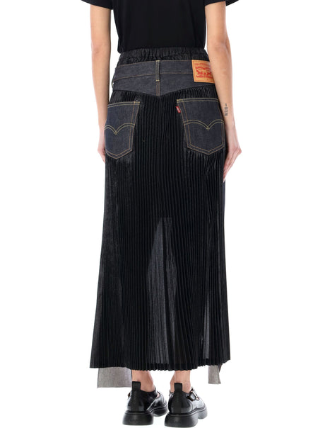 JUNYA WATANABE Deconstructed Pleated Denim Skirt in Indigo and Black