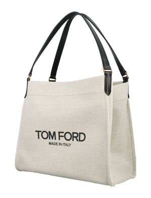 TOM FORD White Large Amalfi Tote Handbag with Leather Accents and Top Handle