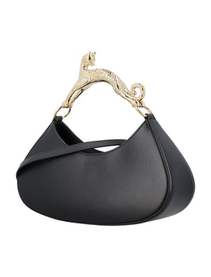 LANVIN Elegant Black Cat Handle Hobo Handbag for Women