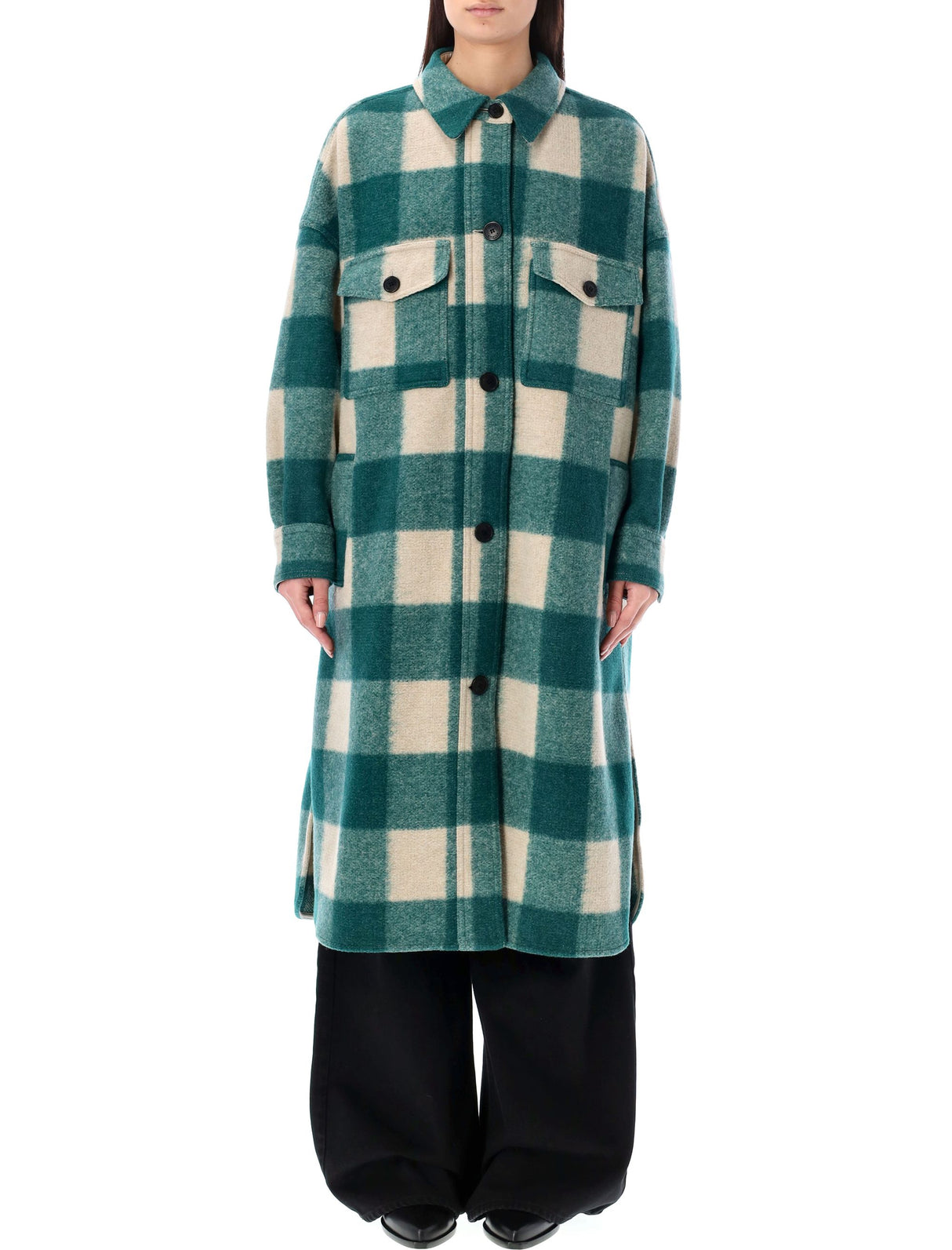 ISABEL MARANT ETOILE Green Check Motif Wool Blend Jacket for Women - SS24 Collection