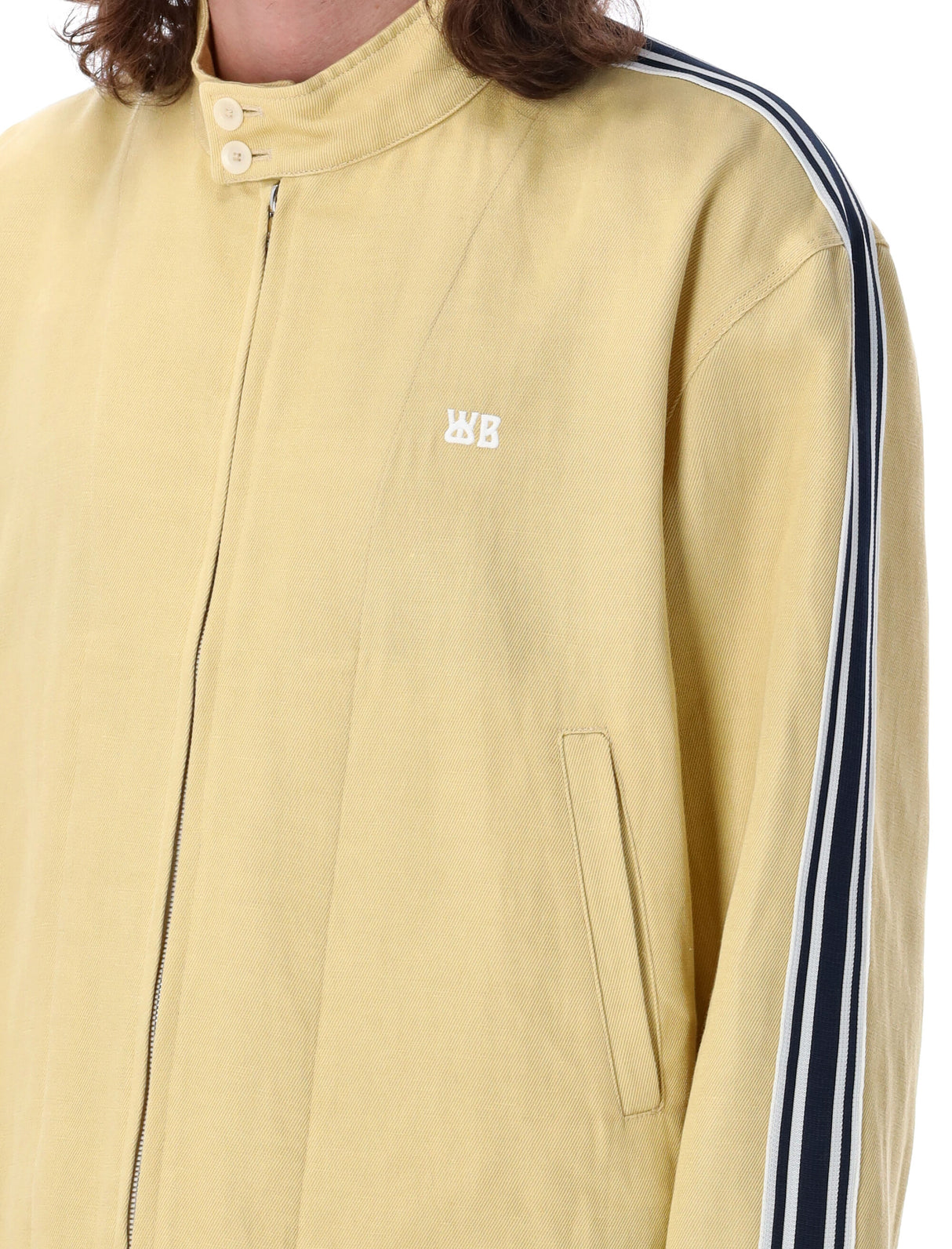 WALES BONNER Men's Cotton and Linen Blend Addis Harrington Jacket in Parsnip for SS24