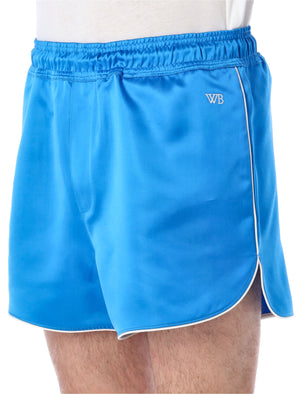 WALES BONNER Blue Satin Distance Shorts for Men - SS24 Collection