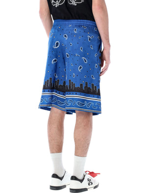 傳統風格的男士羅納德藍色黏胶繃帶短裤, SS24