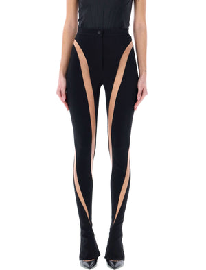 透明裸色幻觉裤 - 高腰、弹性螺旋缠绕面料、紧身剪裁