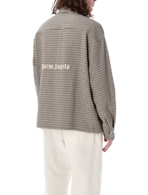 PALM ANGELS Beige Check Back Logo Overshirt for Men - SS24 Collection