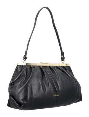 حقيبة يد جلدية سوداء مع حزام قابل للإزالة وتفاصيل ذهبية