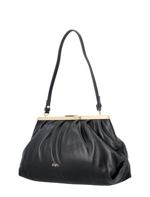 حقيبة يد جلدية سوداء مع حزام قابل للإزالة وتفاصيل ذهبية