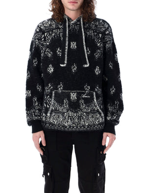 AMIRI Men's Black Bandana Hoodie with Hood Drawstring and Bandana Motif – SS24 Collection