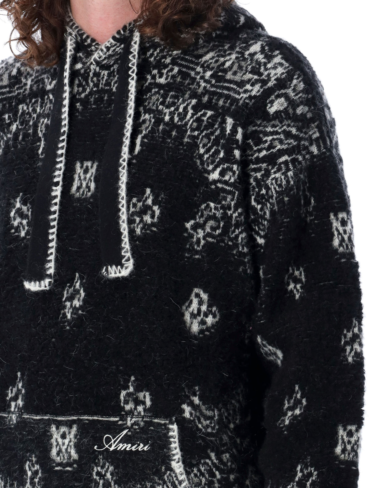 AMIRI Men's Black Bandana Hoodie with Hood Drawstring and Bandana Motif – SS24 Collection