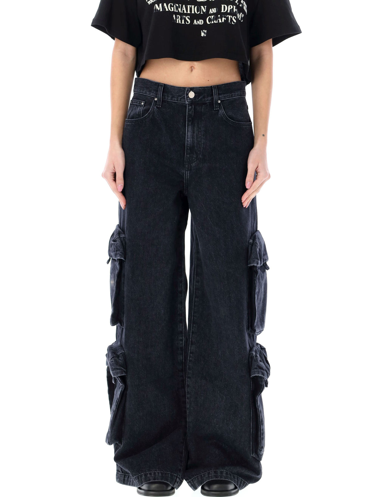 Faded Black Baggy Cargo Jeans for Women | SS24 Collection