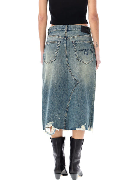 Blue Mid High-Waisted Denim Skirt with Distressed Details for Women