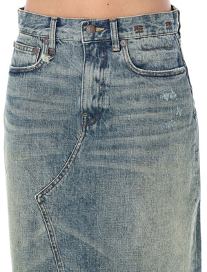 R13 Blue Mid High-Waisted Denim Skirt with Distressed Details for Women