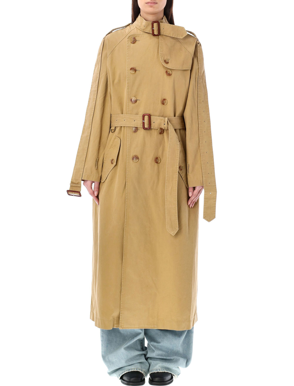 Áo khoác Trench Deconstructed cỡ lớn màu xanh khaki cho phụ nữ - Bộ sưu tập mùa xuân hè 2024