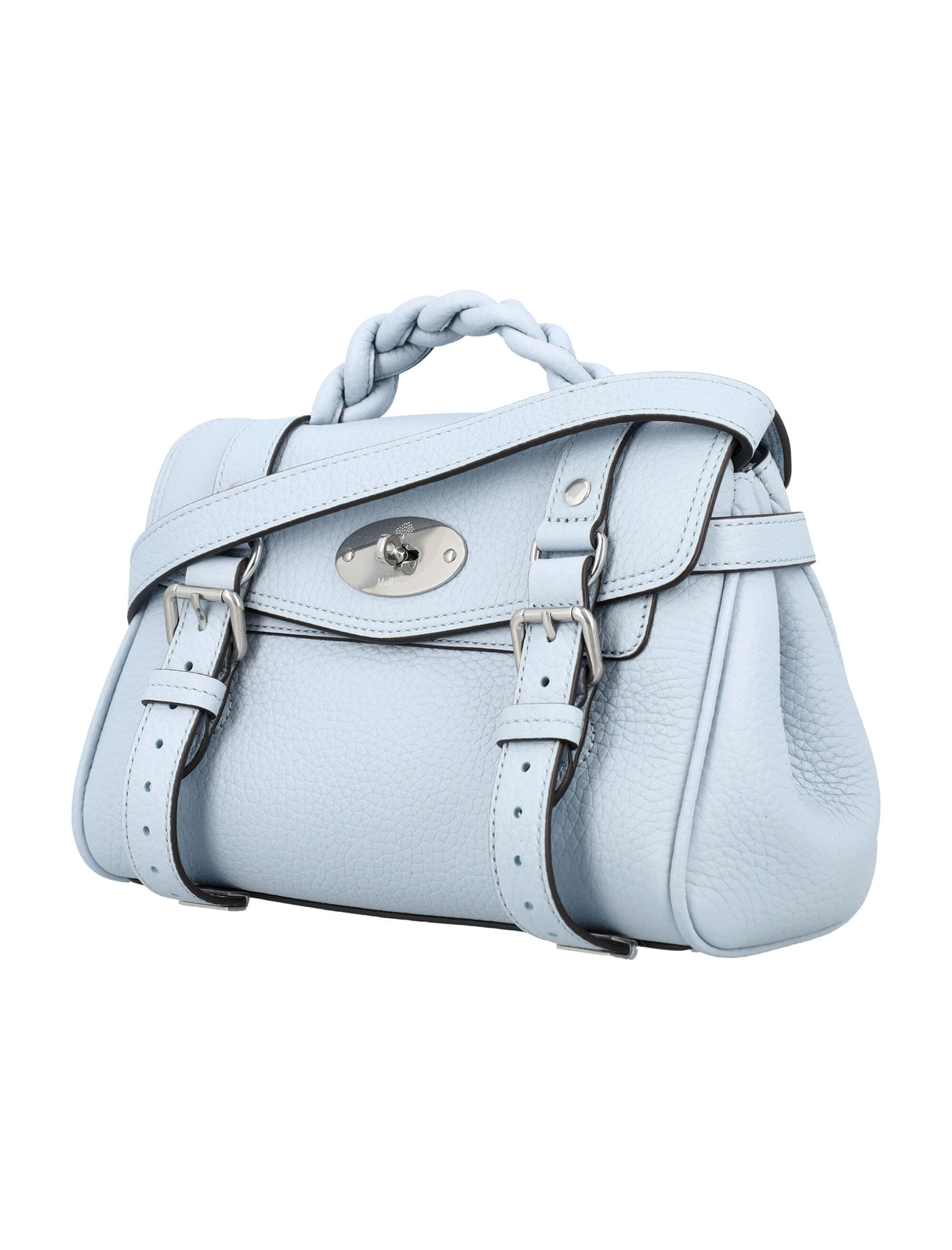 MULBERRY Poplin Blue Mini Alexa Leather Shoulder Bag with Braided Handle and Postman's Lock Closure