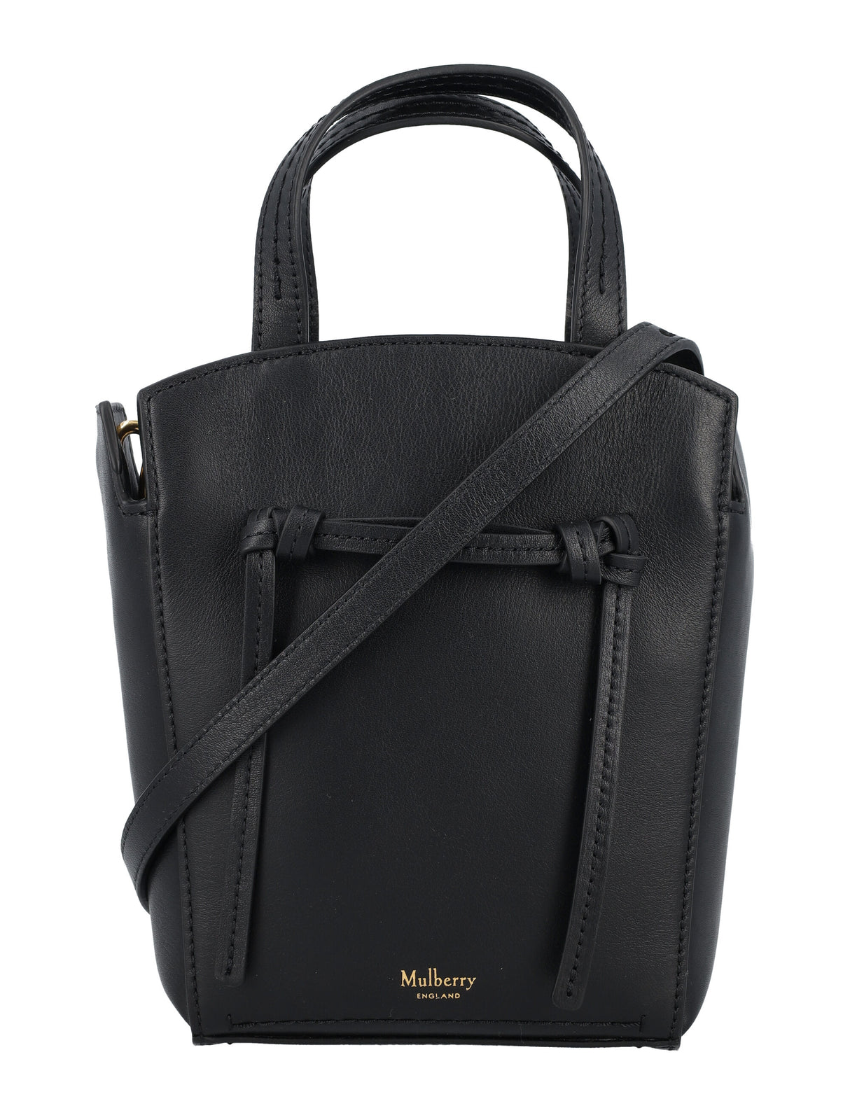 حقيبة يد صغيرة سوداء من الجلد مع حزام قابل للفصل وبطانة مايكروسويد - 18 سم