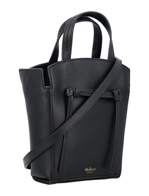 حقيبة يد صغيرة سوداء من الجلد مع حزام قابل للفصل وبطانة مايكروسويد - 18 سم