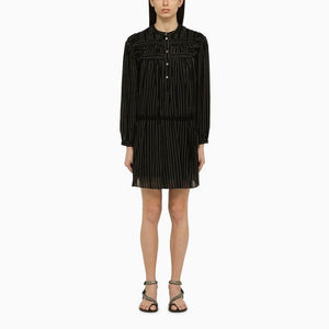 ISABEL MARANT ETOILE Black Striped Cotton Chemise Dress - SS24 Collection