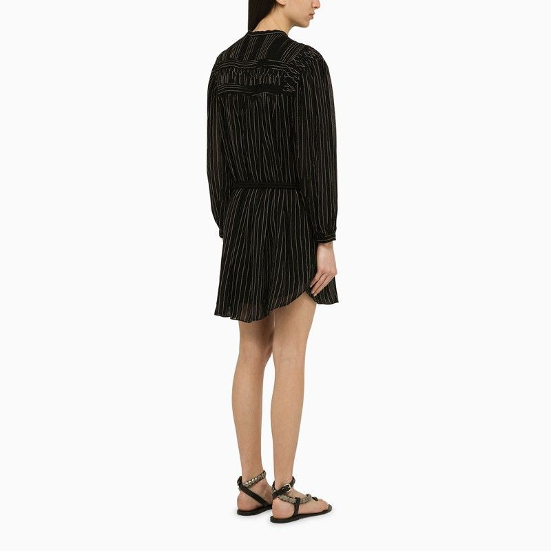 ISABEL MARANT ETOILE Black Striped Cotton Chemise Dress - SS24 Collection