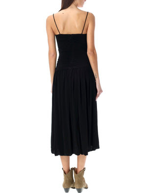 فستان ميدي أسود بتصميم ناعم وخصر منخفض من إيزابيل ماران