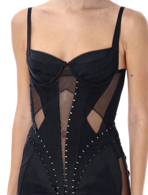 فستان ميني كورسيه لأزياء اللانجري الأسود الجذاب - SS24