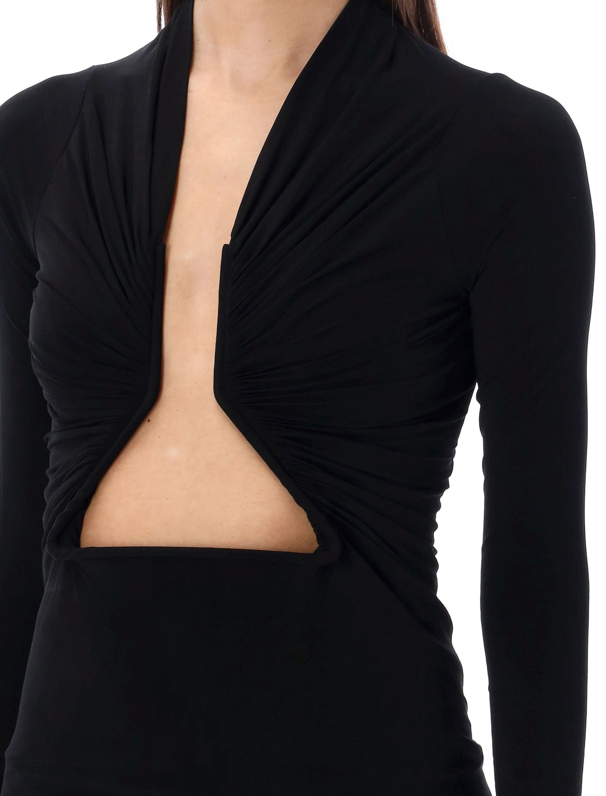 RICK OWENS Geometric Cut-Out Black Long Sleeve Top - SS24 Collection