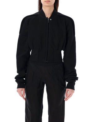 RICK OWENS Women's Black Cropped Leather Jacket with Zip Fastening, Ribbed Collar and Cuffs - SS24