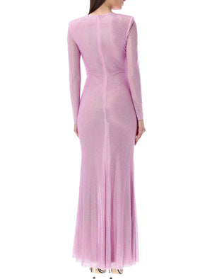 فستان ماكسي من قماش الراينستون بلون الوردي - مجموعة SS24