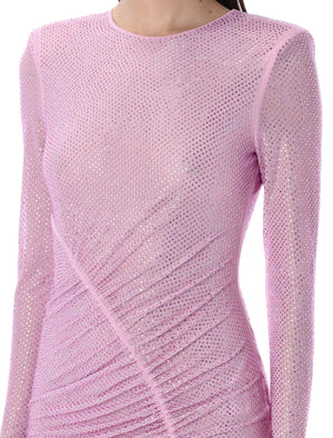 فستان ماكسي من قماش الراينستون بلون الوردي - مجموعة SS24