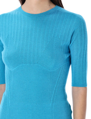 LANVIN Turquoise Short Sleeves Wool, Cashmere, and Silk Blend Sweater for Women