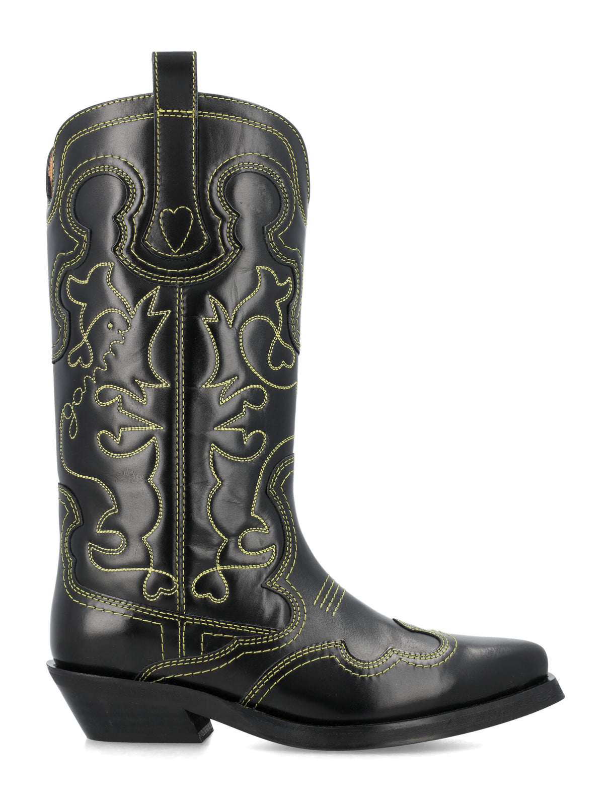 Mid Shaft Embroidered Western Boots - Leather, Pointed Toe, Cuban Heel
