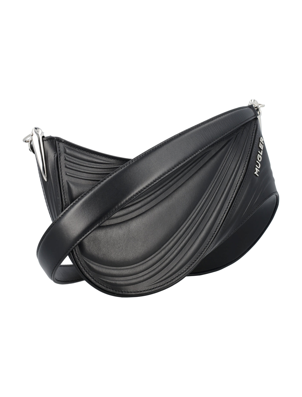 Embossed Spiral Curve Medium Leather Shoulder Bag for Women