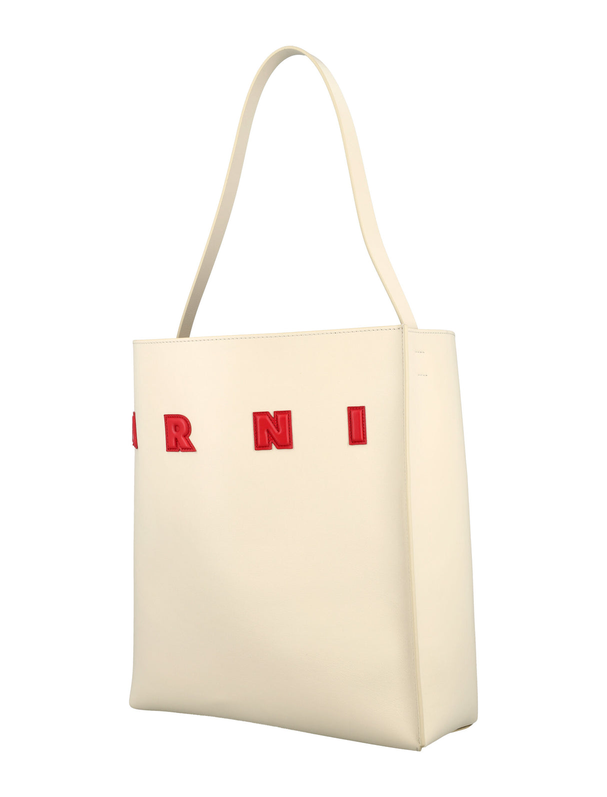 حقيبة كتف متوسطة بتصميم متحف بجلد أبيض وأحمر للنساء