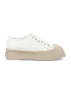Lily White Leather Lace-Up Sneakers for Women