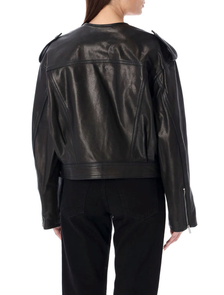 Audric Leather Jacket - 女性用ブラックレザージャケット、2024年春夏用