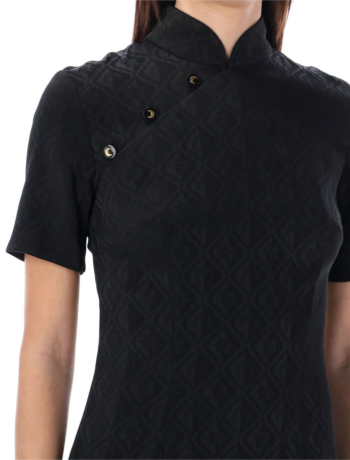 فستان قصير من قماش الفسكوز بتصميم بغرزة جاكارد للنساء في اللون الأسود