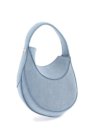 حقيبة يد صغيرة من الدنيم بتصميم حلزوني وجيب جلدي باللون الأزرق الفاتح