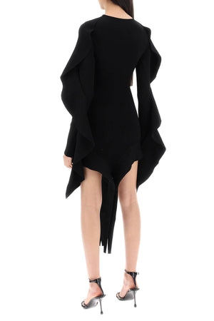 MUGLER Asymmetric Mini Dress with Ruffle Details