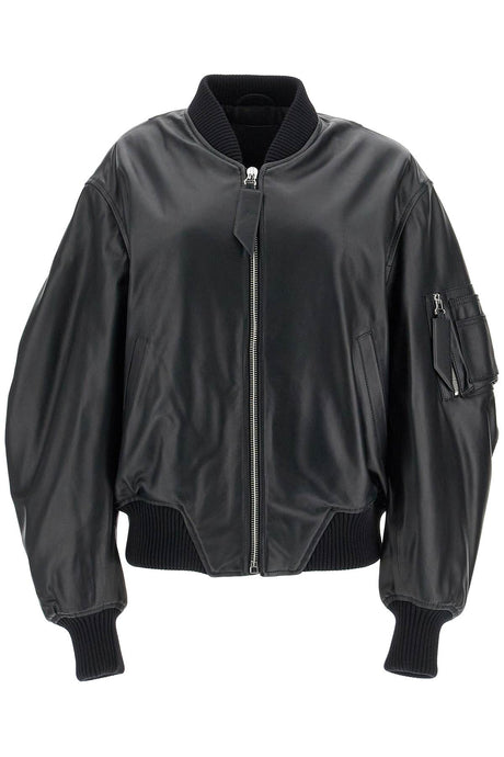 THE ATTICO Oversized Nappa Leather Bomber Jacket - Size IT 38