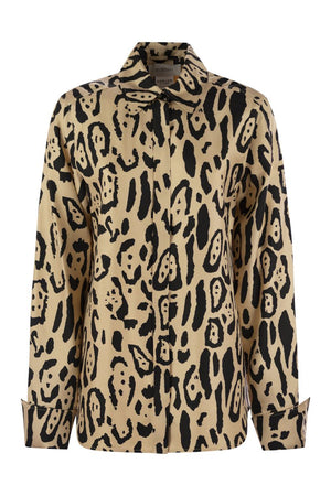 MAX MARA SPORTMAX Fitted Silk Twill Animal Print Shirt