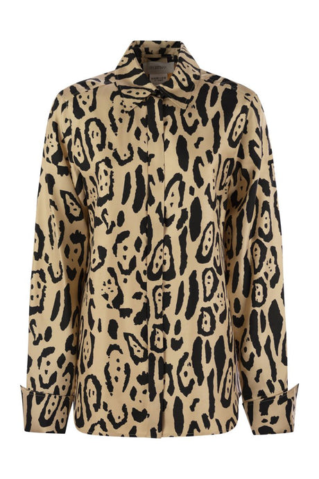 MAX MARA SPORTMAX Fitted Silk Twill Animal Print Shirt