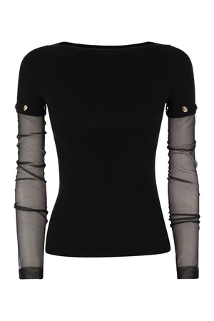 MAX MARA SPORTMAX Feminine Tight-Fitting Stretch Viscose T-Shirt with Removable Sleeves